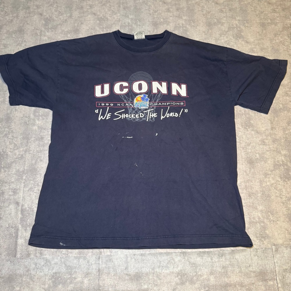 Vintage 1999 UConn NCAA Champions T-Shirt Gear For Sports XL Navy Blue USA Made